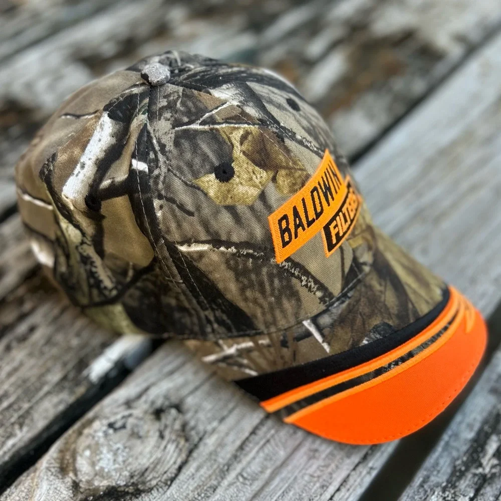 New Baldwin Filters Camouflage & Orange Adjustable Baseball Hat Cap